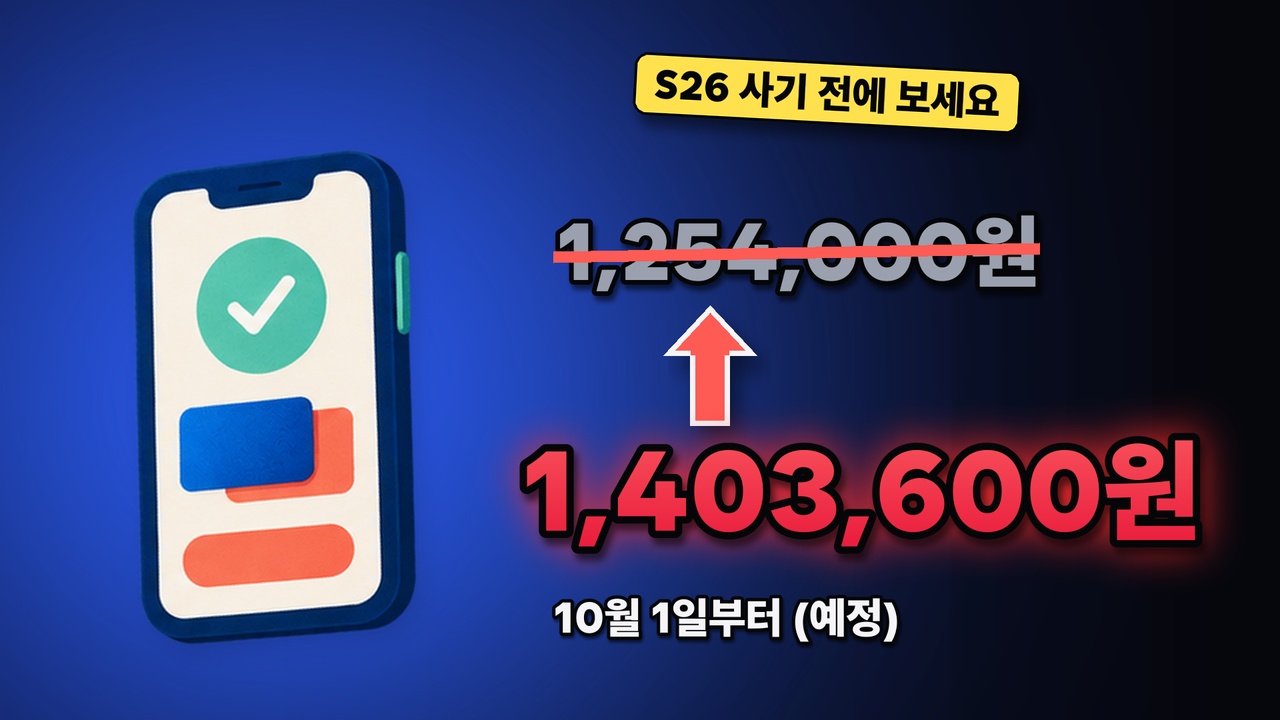 갤럭시 S26 256GB 출고가 1,254,000원에서 1,403,600원으로 인상 예정